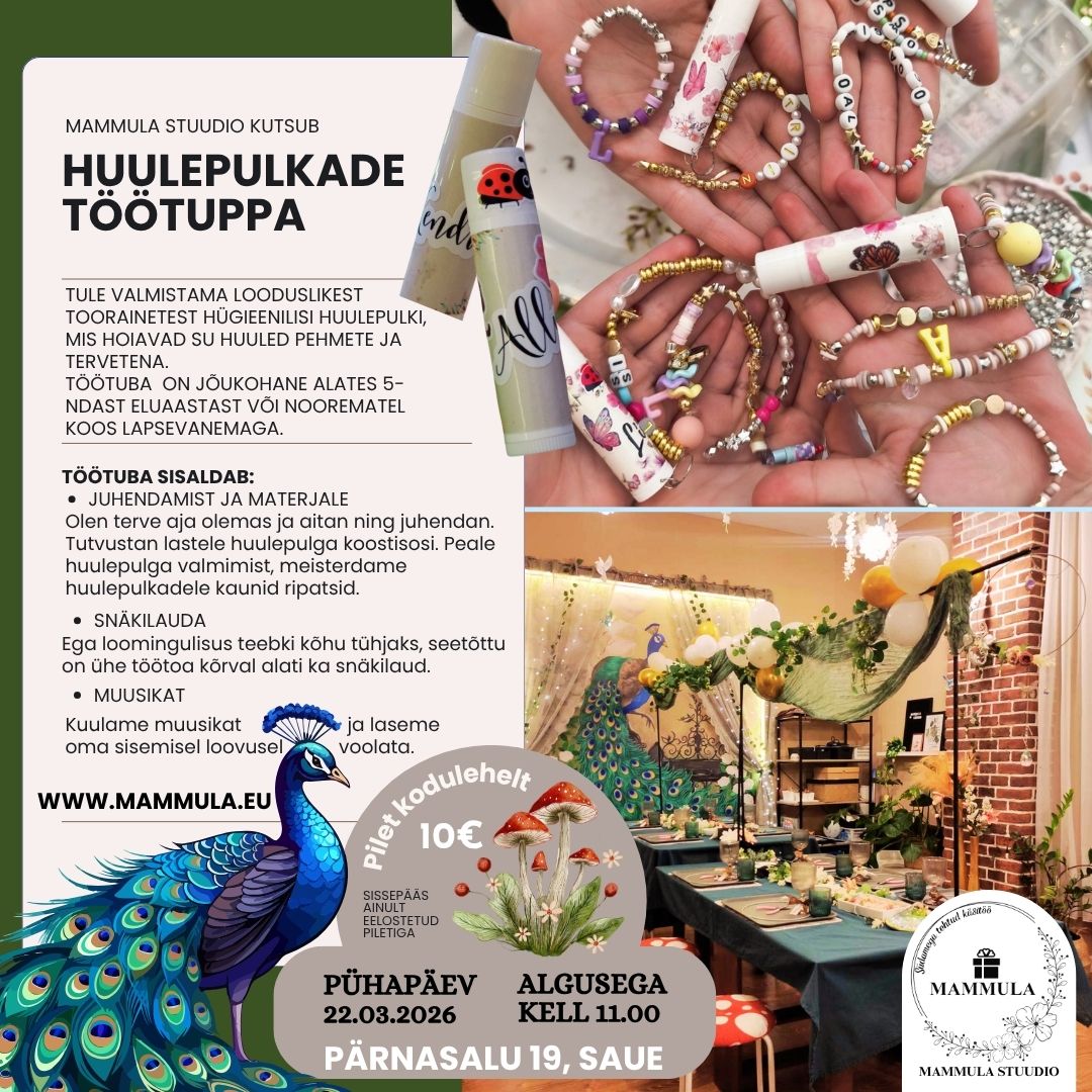 Huulepulkade töötuba lastele 22.03.2026 kell 11:00