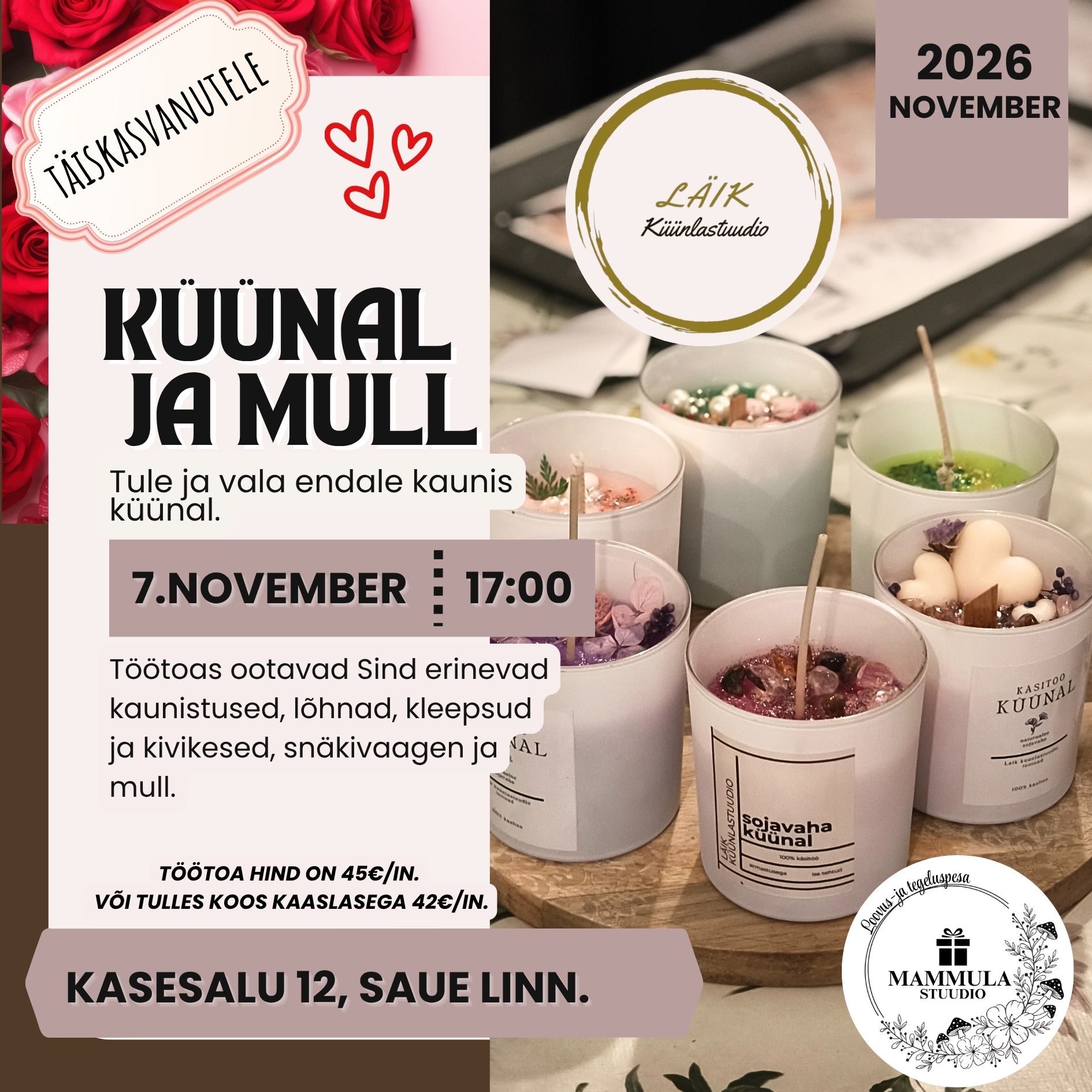 Küünal ja mull- klaasküünalde töötuba (täiskasvanutele) 7.11.2026