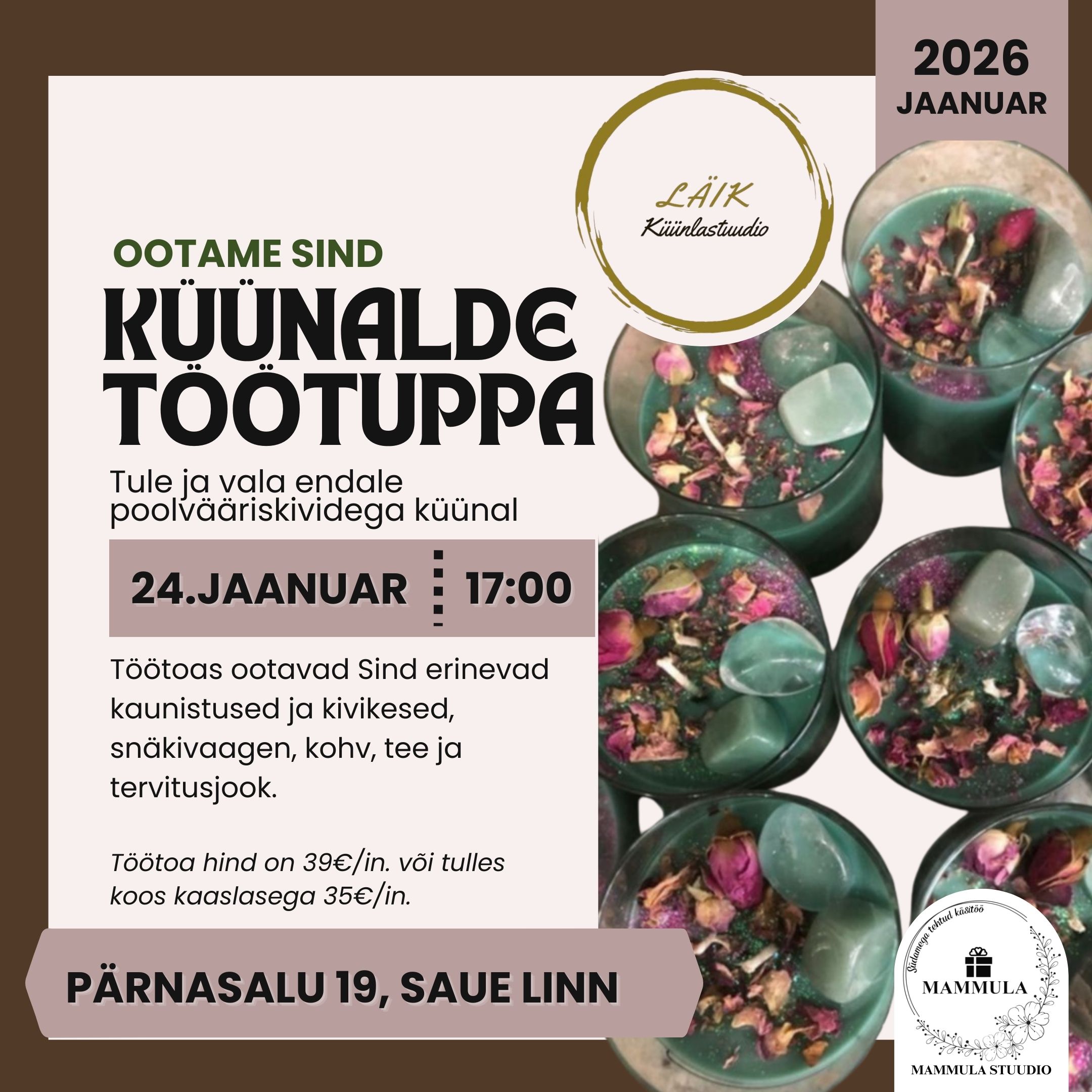 Poolvääriskividega klaasküünalde töötuba(täiskasvanutele) 24.01.2026