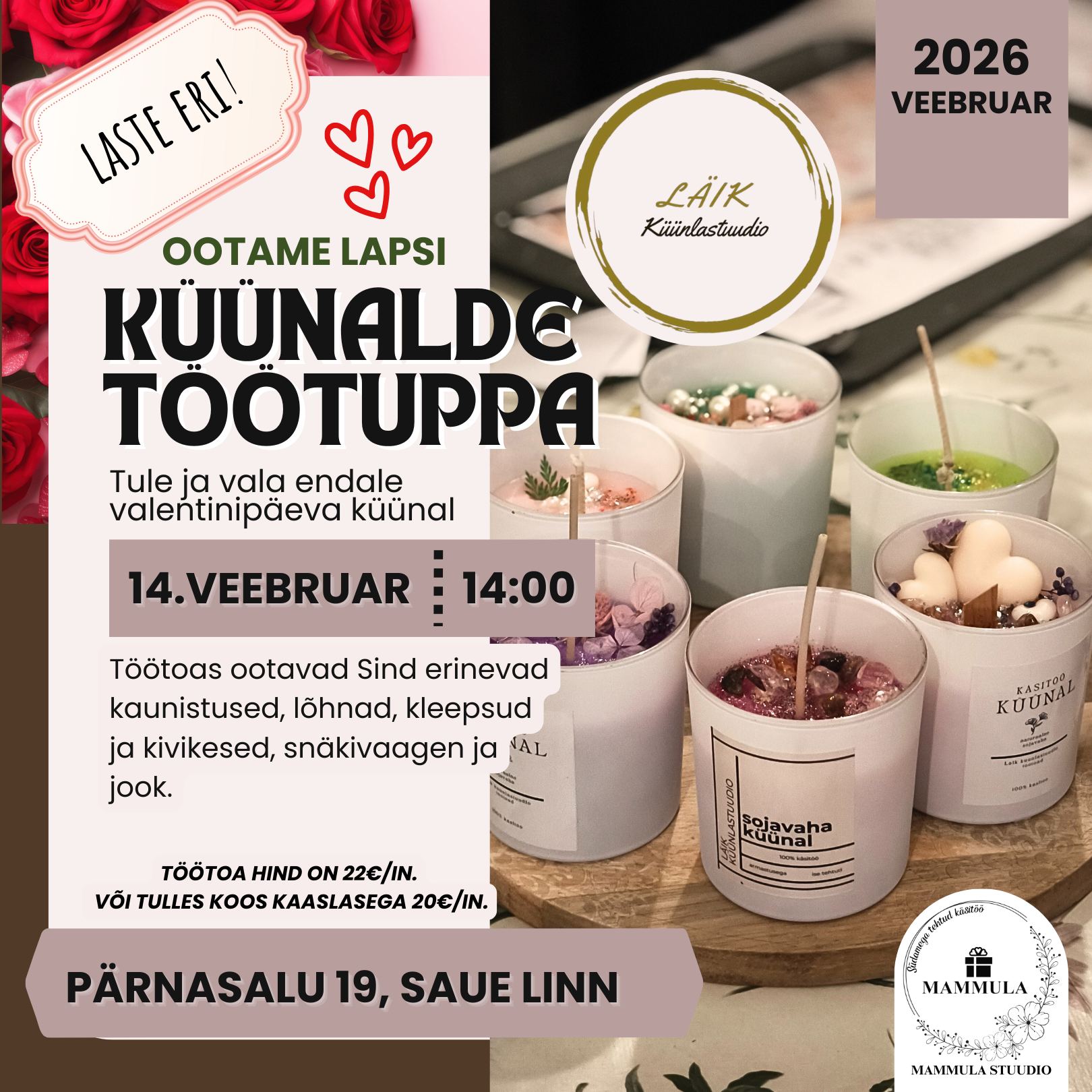 Valentinipäeva töötuba(laste eri) 14.02.2026 kell 14.00