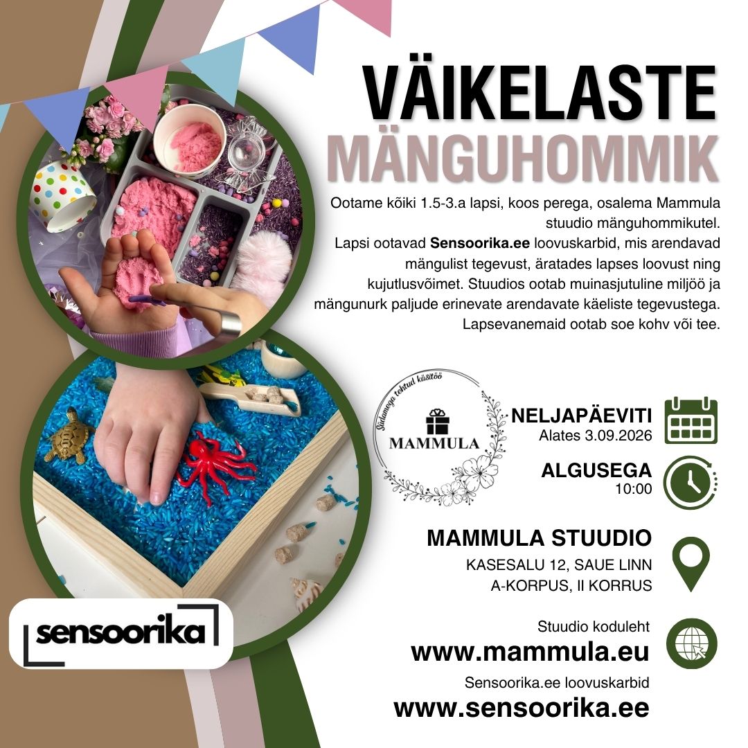 Väikelaste sensoorne mänguhommik neljapäeviti kell 10:00